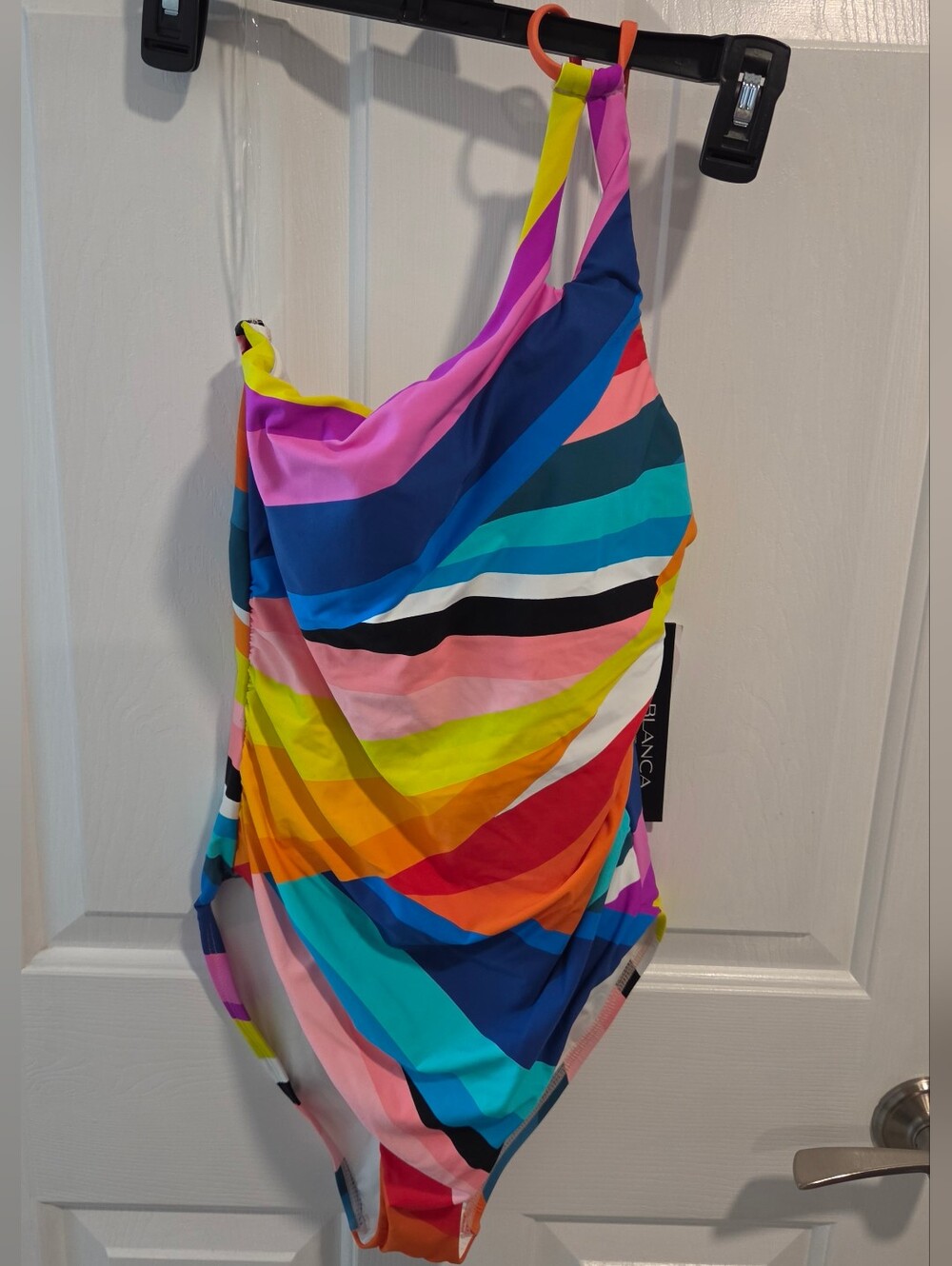 NWT La Blanca Multi-Color Stripe One Shoulder One-Piece Swimsuit